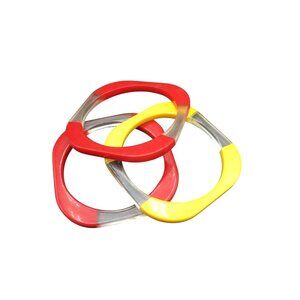 Lucite Plastic Bangles Set of 3 Red and Yellow Retro Funky Square Bracelets